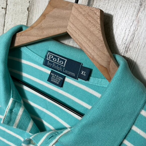 Polo Ralph Lauren Stripe Blue White Short Sleeve‎ Polo Shirt Mens Size XL - Picture 3 of 4